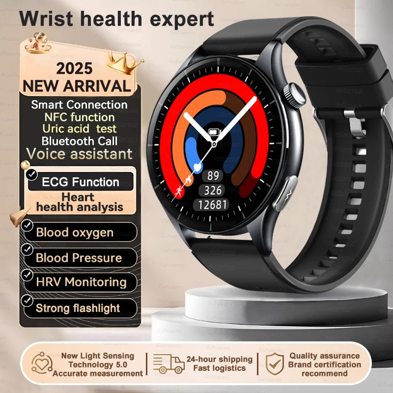 New 1.56 "HD Screen Sapphire Glass Non-Invasive Health Monitoring Smart Watch Laser Measure Blood Fat Uric Acid ECG Smart Watch Women Men Sports Health Care Supplies