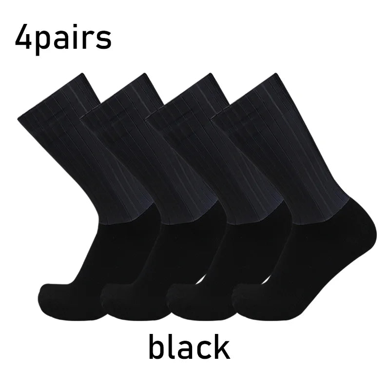 NEW Arrivals 4 Pairs Set Aero Pure Color Cycling Sports Socks Silicone Non-slip Pro Racing Bicycle Socks Summer Cool Calcetines Ciclismo Sports Apparel Accessories Clothing Supplies