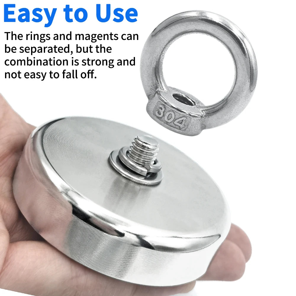 Super Strong Neodymium Fishing Magnet Hooks N52 Heavy Duty Magnet with Countersunk Hole Eyebolt 16-90mm Salvage Searcher Magnets for Lake River Boat Fishing Accessory Sets