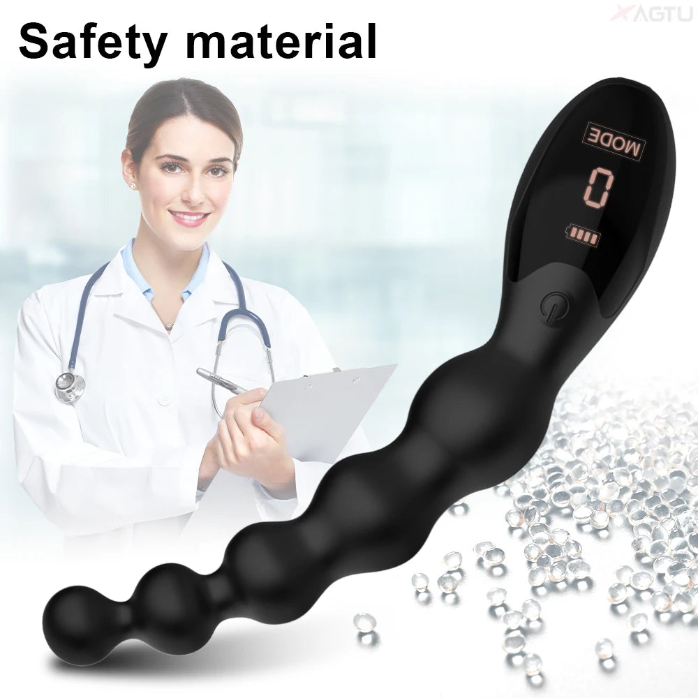 Anal Beads Butt Plug for Women Men Anal Vibrator Prostate Massager Anal Balls Men Silicone Masturbator with LED Screen