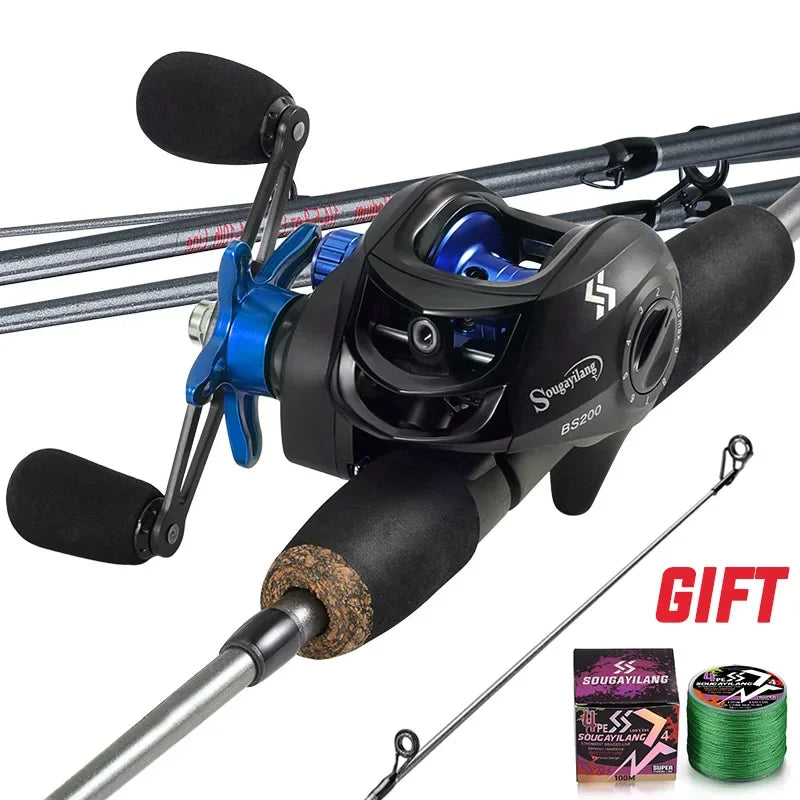 NEW Arrivals 5 Colors Full Set + Gift  1.7m Fishing Left/Right Rod Carbon Fiber Casting Rod and Baitcasting Reel combo with Free Line As Gift Max Drag 8kg for Sea Bass Professional Fishing Supplies