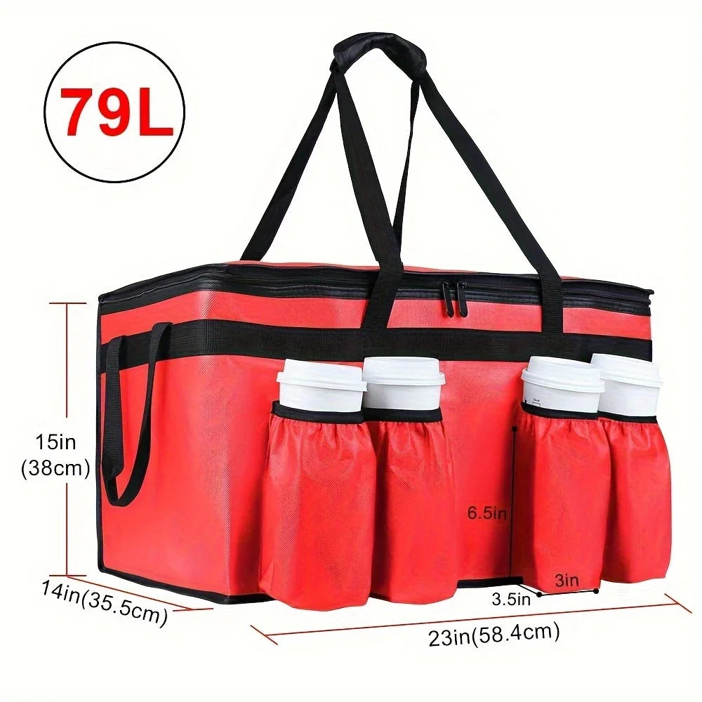 NEW 79L Large Cooler Black/Red Color Box Picnic Bag Thermal Insulated Cooler Bag with 4 Cup Holder Camping Drink Bento Bags BBQ Zip Pack Picnic Accessories Camping Supplies