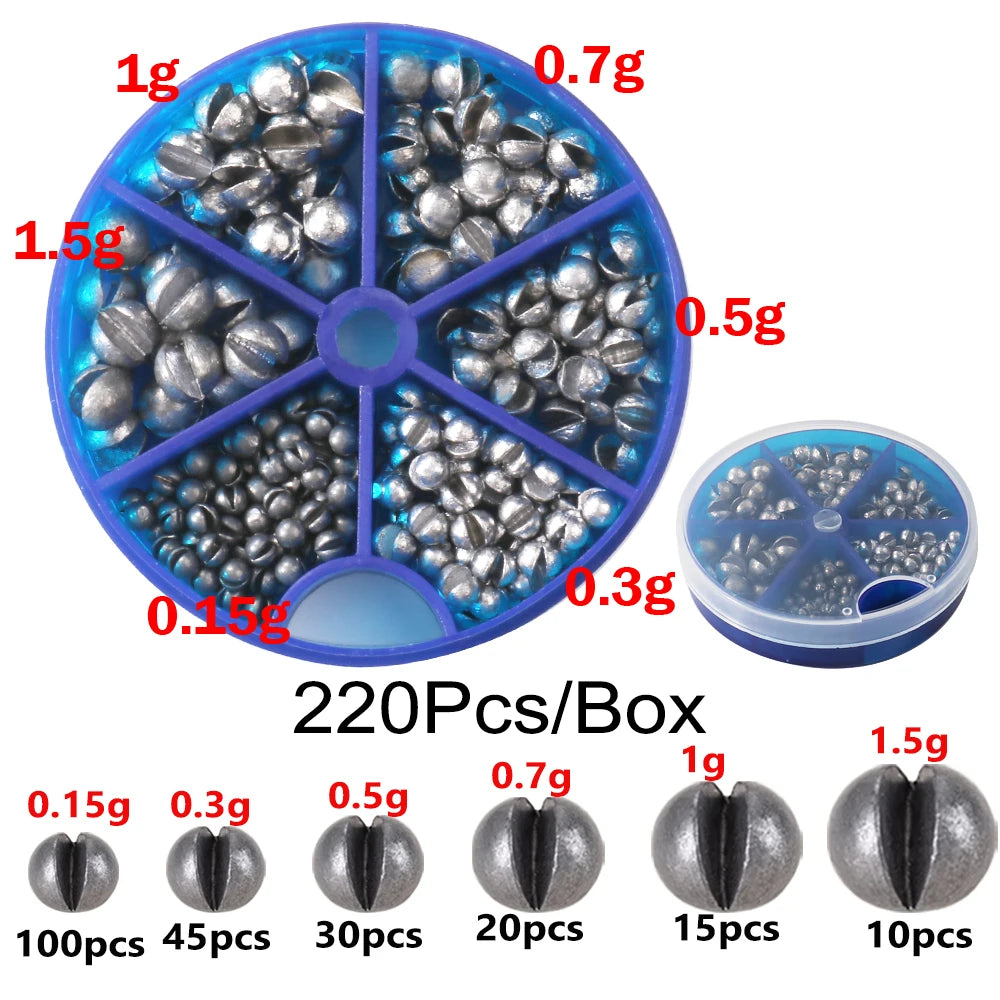 500 PCS Set Split Shot Fishing Sinkers 0.06g-5g 10 Removable Clip-On Alloy Weights 2mm-9.4mm Tackle Box  for Freshwater Saltwater Lake River Sea Boat Fishing Accessories Tools Set