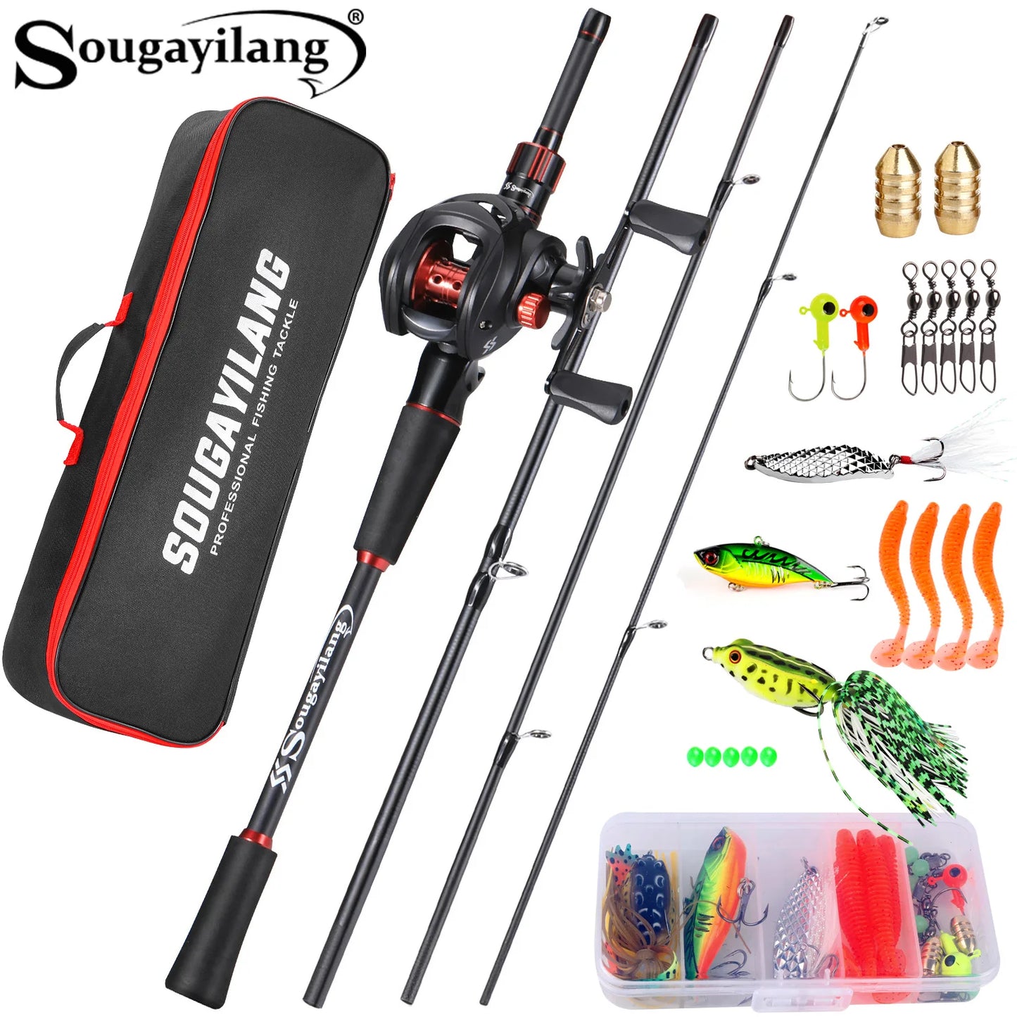 Full Set Professional  Fishing Combo 1.8-2.1m Carbon Fiber Rod  7.2:1 High Speed Reel with Diverse Lures for Freshwater Saltwater Ocean Lake Pond River Fishing Tool Sets