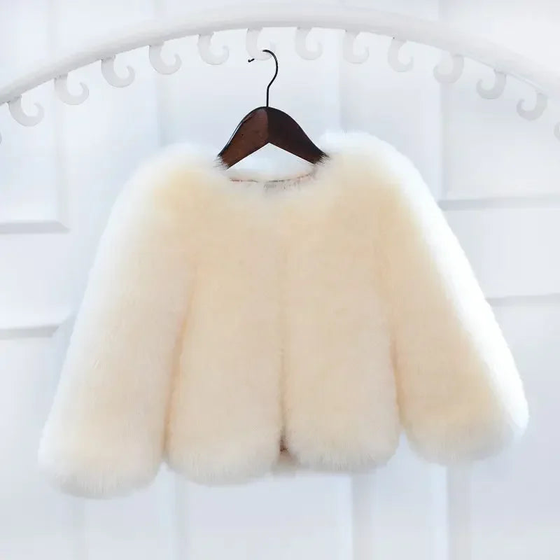2-12yrs Old Babies Children Toddler Girls Faux Fur Jacket Winter Warm Snow Outerwear Elegant Fox Fur Coat Girls Long Sleeve Coats Children Luxury Fashion Apparel Accessories Clothing Products