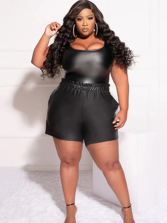 L-9XL  Extra Plus Size Women Ladies Girls PU Matte Leather Shorts Elastic Band High Waist Shorts Stretch PU Slim Shorts Evening Party Night Clubwear  Mini Pants Female Girls Luxury Fashion Clothing Products