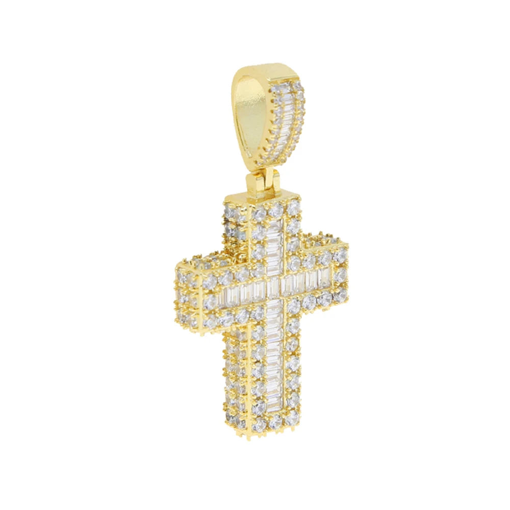 New Iced Out Cross Pendant Necklace For Women Men Bling Prong Setting Cubic Zirconia Cross Charm Luxury Hip Hop Fashion Jewelry Accessories.