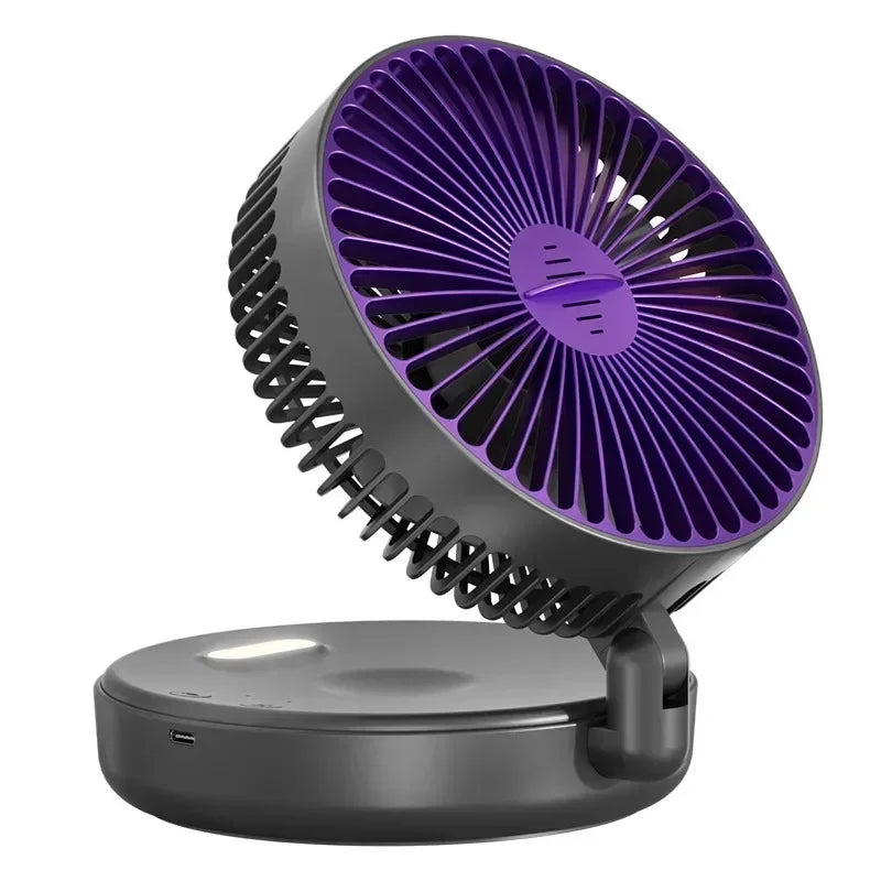 Home Office Rechargeable Table Fan Portable Air Conditioner Wall Mounted Fan 90° Folding Fan 4 Gears with Warm Night Light Home Cooling Accessories