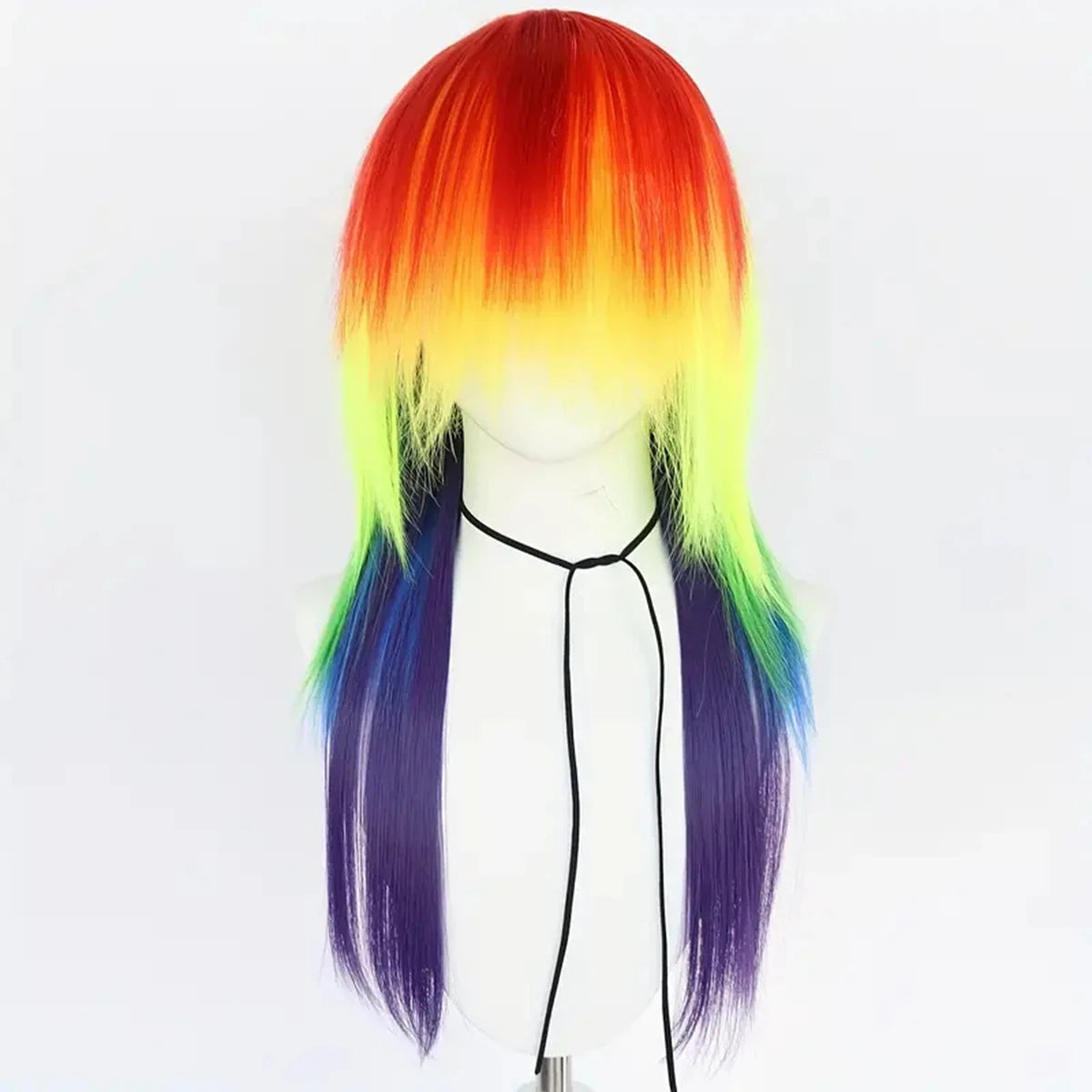 Cosplay Wigs Long Straight Layered Rainbow Hair Wigs Synthetic Fiber Hair Replacement Wigs For Halloween Costume Party Wig