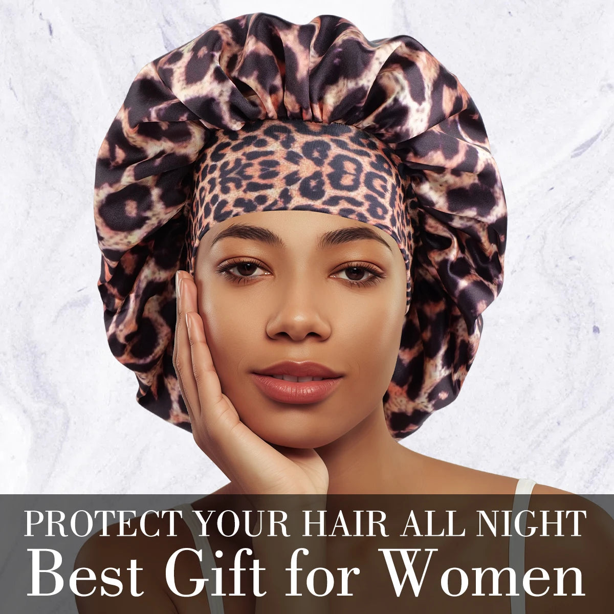 5 Colors Luxurious Women's Satin Sleep Bonnet All-Over Leopard  Nightcap for Hair Care And Fashion Style