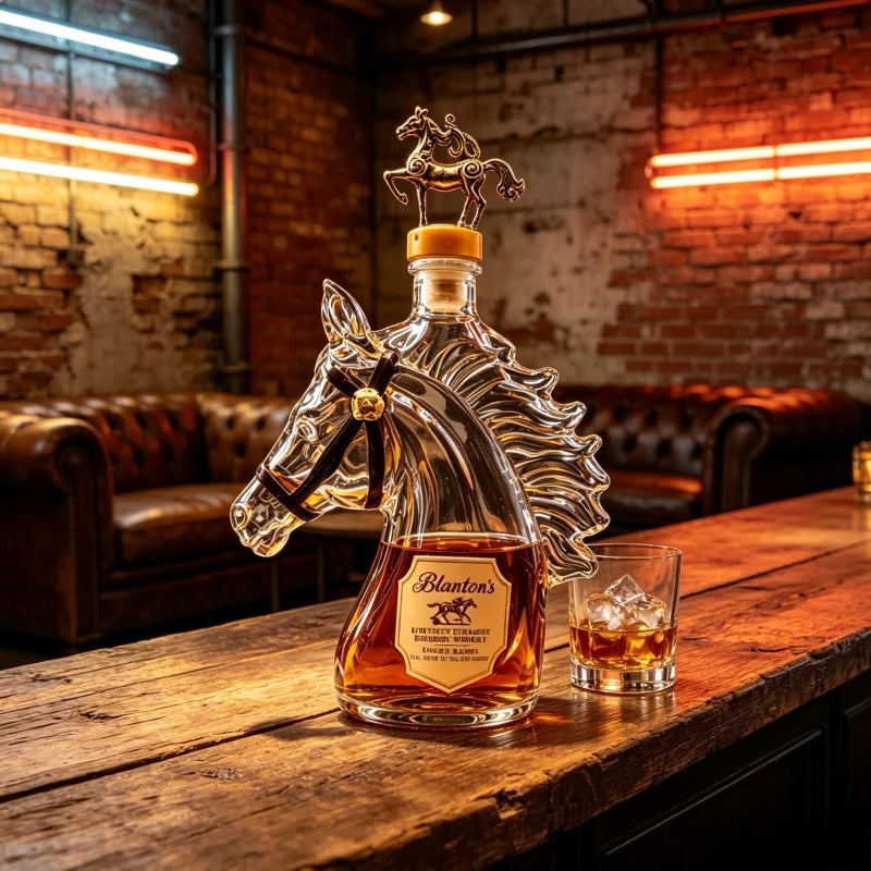 NEW  Blanton's Horse Head Shaped Crystal Whiskey Decanter, Luxury Bronze Horse Rider Stopper Liquor 400ml Bottle, Kentucky Bourbon Spirits Storage Home Bar Pubs Night Club Barware Accessories