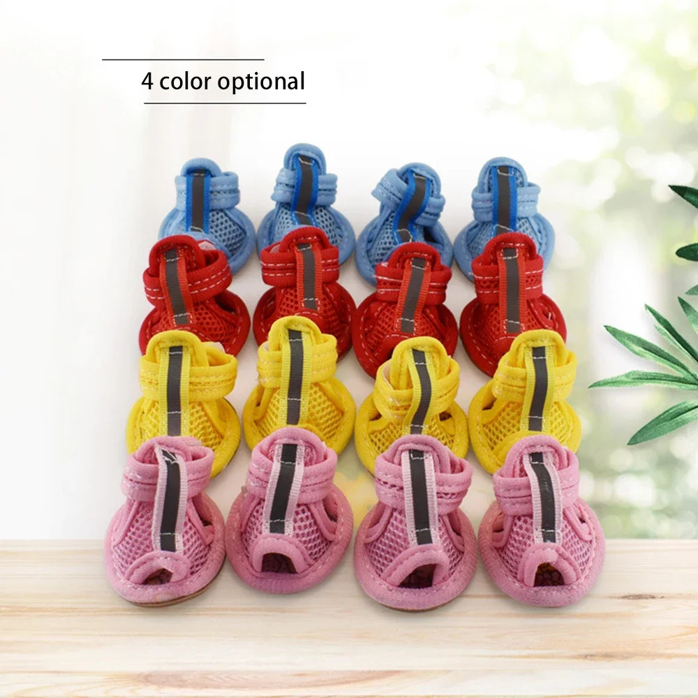 4 PCS Set XS-XL 4 Colors Summer Dog Shoes Breathable Sandals for Dog Cat Walking Running Outdoor Anti Slip Paw Protectors & Pet Gifts