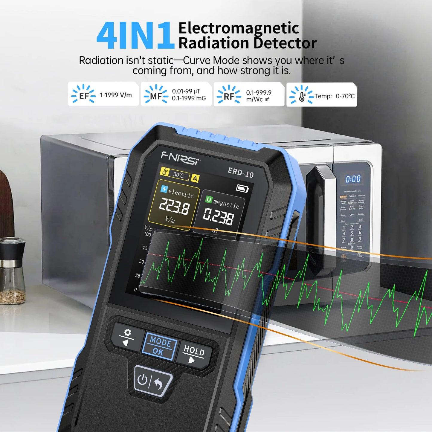 EMF Device ERD-10 4-IN-1 Electromagnetic Radiation Detector, Electric & Magnetic Field Strength, RF Power, Temperature Monitor Ghosts Spirits Hunting Paranormal High Power Detector