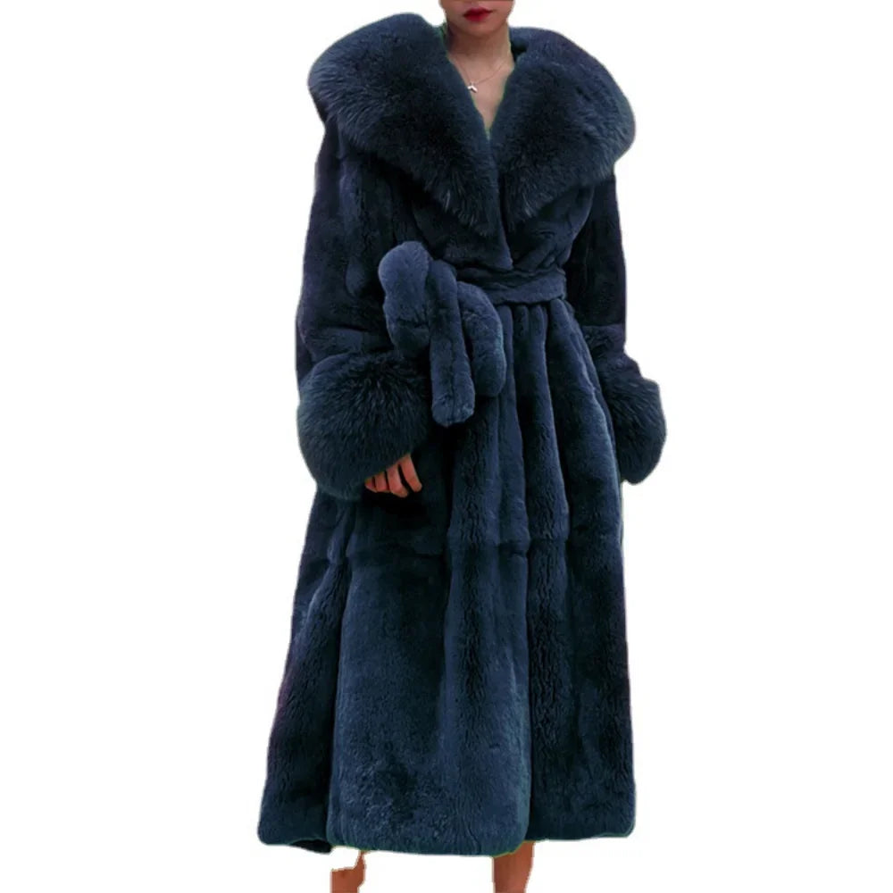 NEW Arrivals Women S-3XL Plus Size 8 Colors Luxury Long Fur Coat Women Winter War Snow Outerwear Evening Nightclub Party Faux Fur Coat Fashion Big Fur Collar Belt Ladies Luxury Fashion Clothing Supplies