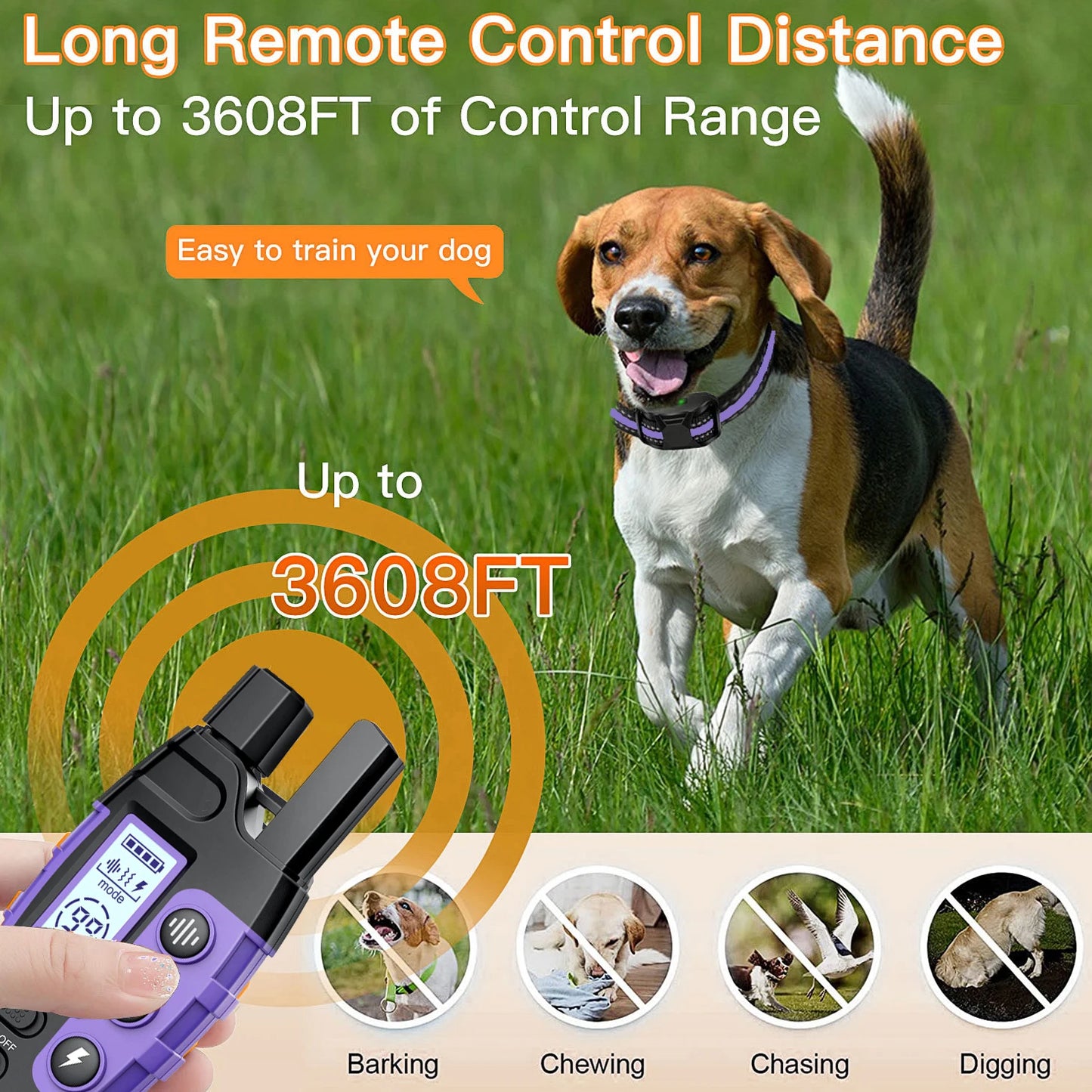 3300Ft Electric Dog Training Collar Remote Control Waterproof Pet BehaviorFor 5-120lbs Puppy With Shock Vibration Beep