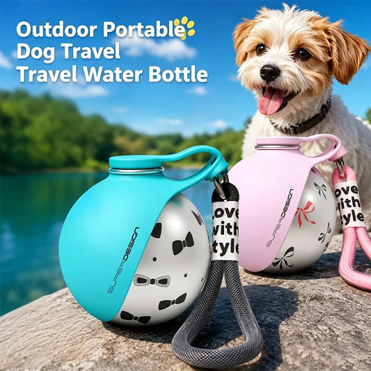 2-in-1 Portable Foldable Outdoor Walking Hiking Dog Water Bottle for Small/Large Dogs - Leak-Proof & Compact Dog Travel Water Bottle -Stainless Steel/Silicone Bottle