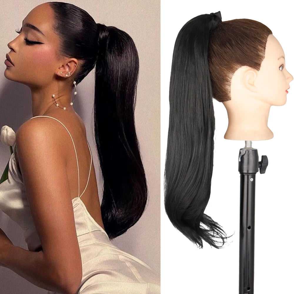 NEW  Synthetic Long Straight Wrap Around Clip In Ponytail Hair Extension Can Be Permed Heat Resistant Pony Tail Fake Hair