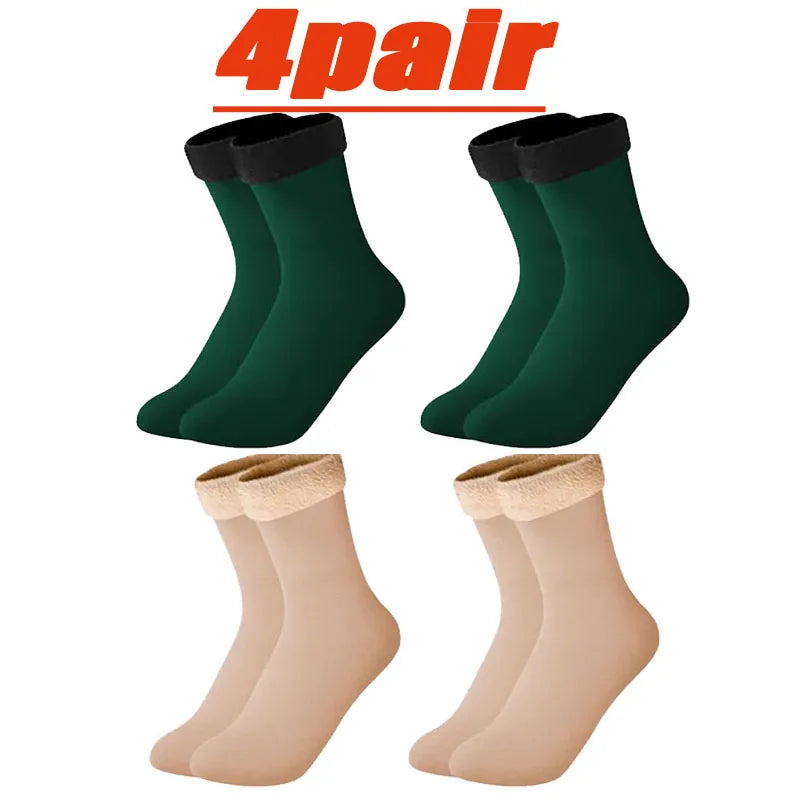 4 Pairs Set Winter Warm Thermal Socks Soft Thicken Plush Socks Solid Color Velvet Wool Snow Boots Floor Socking Outdoor Skiing Snowboard Mountain Hiking Climbing Cycling Socks Sets
