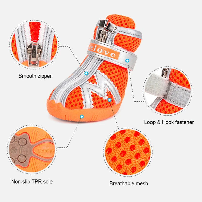 Mesh Fabric Dog Shoes Pet Dog Boots Waterproof Reflective Rugged Anti-Slip Sole Skid-Proof Outdoor for Small Dog S5911