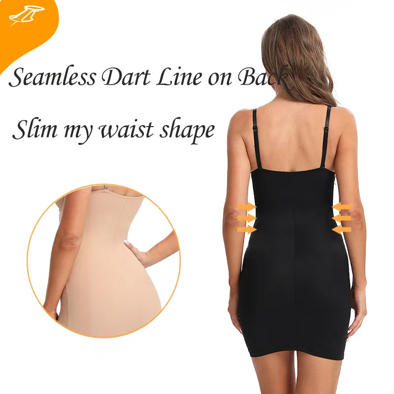 Slimming Full Length Shapewear Slips Nude Straight Tube Dress Body Shaper Women Skinny Under Dresses Underwire Cup Black