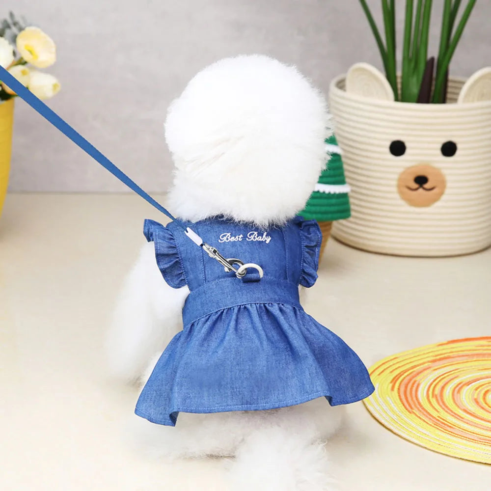 Summer Dog Dress Denim Skirt Harness Dresses for Female Dogs Pet Cat Puppy Clothes Pomeranian Maltese Poodle Bichon Jean Costume