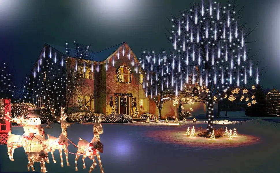 NEW Arrivals Meteor Shower Rain Lights Falling Raindrop Fairy String Light Icicle Lights for Outdoor Indoor Halloween Christmas Holiday Decoration