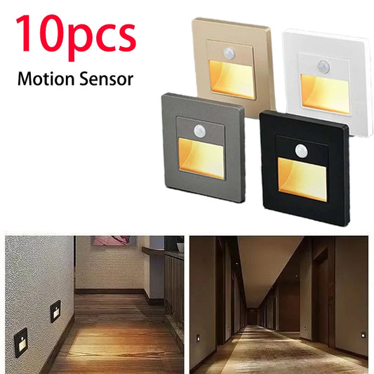 NEW Arrivals 10PCS Set Motion Sensor Light AC110V-240V Infrared Human Body Induction Night Footlight LED PIR Sensor Stairway Corridor Foyer Lighting