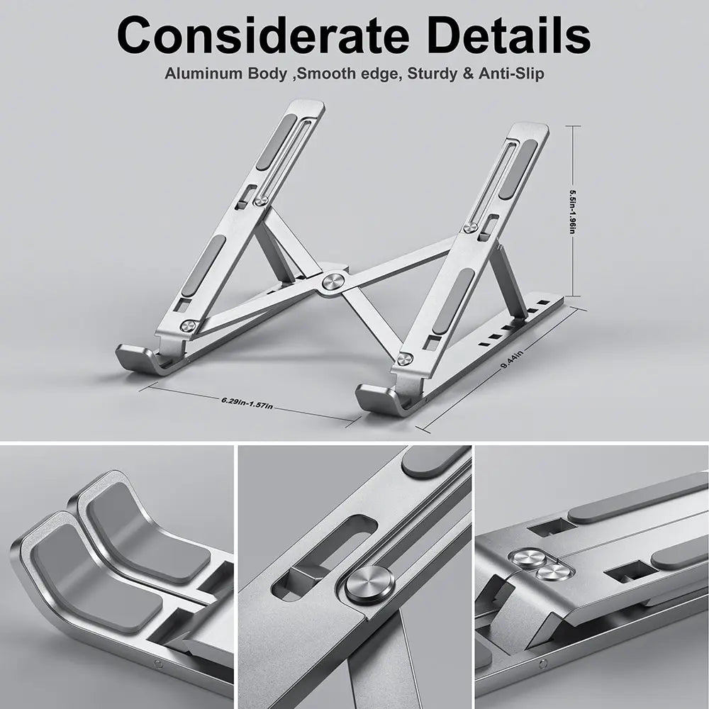 Silver/Gray Portable Laptop Stand Aluminum Notebook Support Computer Bracket Mac Book Air Pro Holder Accessories Foldable Lap Top Base For PC Computer Accessories Electronic Supplies