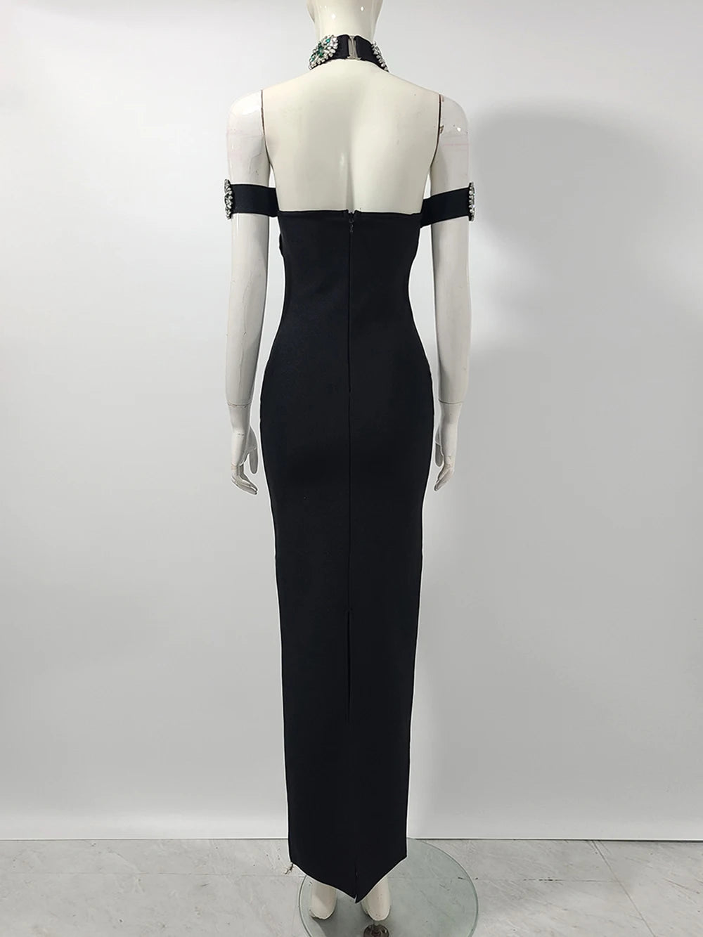 Low-Price Sales are Limited New Luxury Diamond Chain Halter Tight Maxi Bandage Dress Women's Girls Sexy Backless Business Dinner Celebrity Wedding Birthday Evening Party Gowns Female Ladies Luxury Fashion Clothing Supplies