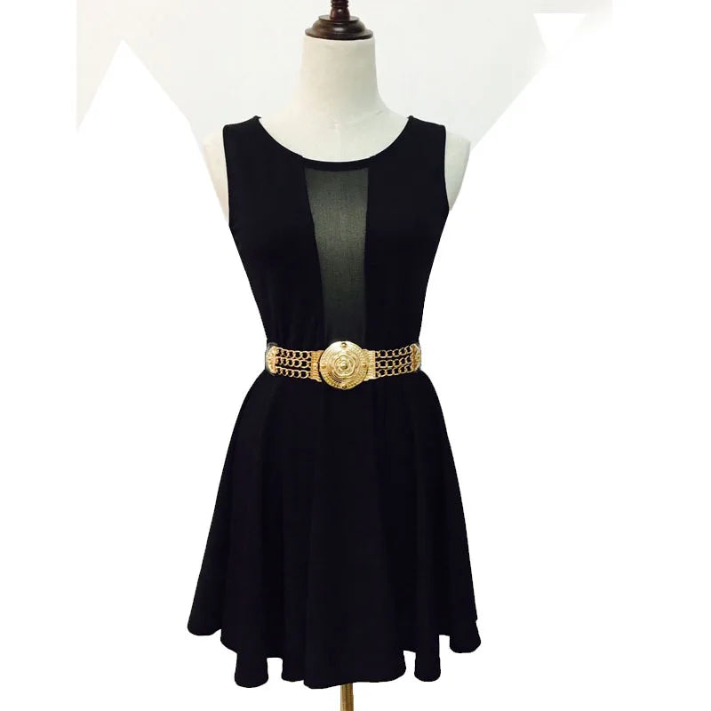 NEW Arrivals Women Female Flower Gold Belts Floral Elastic Metal Female Waist Belt For Dress Trouser Jeans Golden Chain Belt Ladies Girls Luxury Fashion  Apparel Accessories Clothing Products