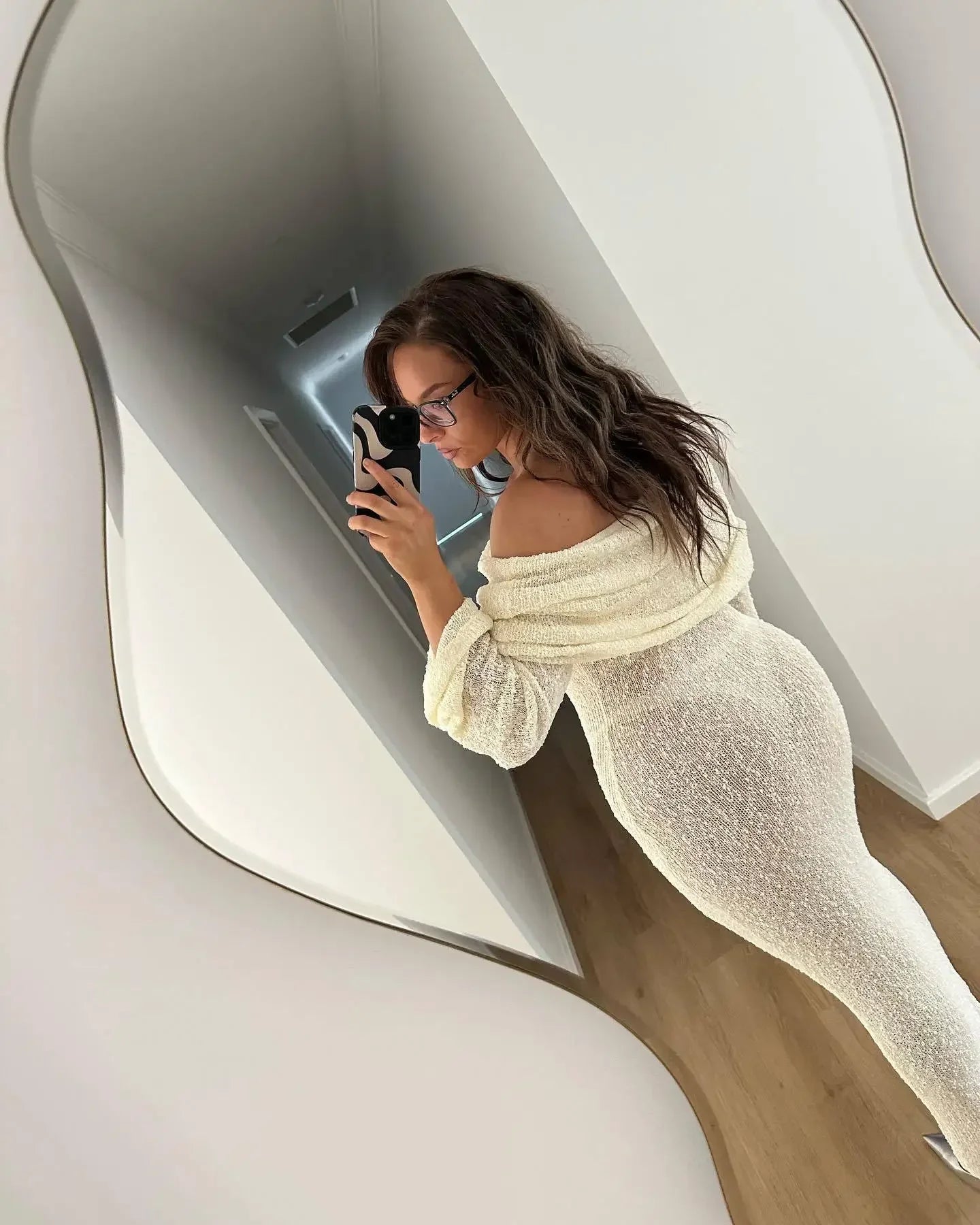 NEW Arrivals UK Size Black/Khaki/White Color Sexy Long Sleeve Hollow Out Knitted Dresses Women Elegant Off Shoulder Knit Long Dress Evening Beach Party Night Club See Through Dress