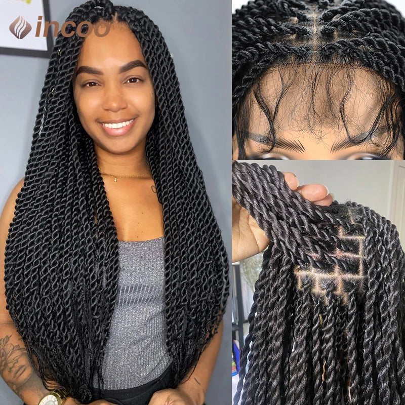 Full Lace Frontal Wigs Synthetic Twist Braided Wigs For Black Women Box Braided Lace Front Wig Faux Locs Wig Goddess Braids Wigs