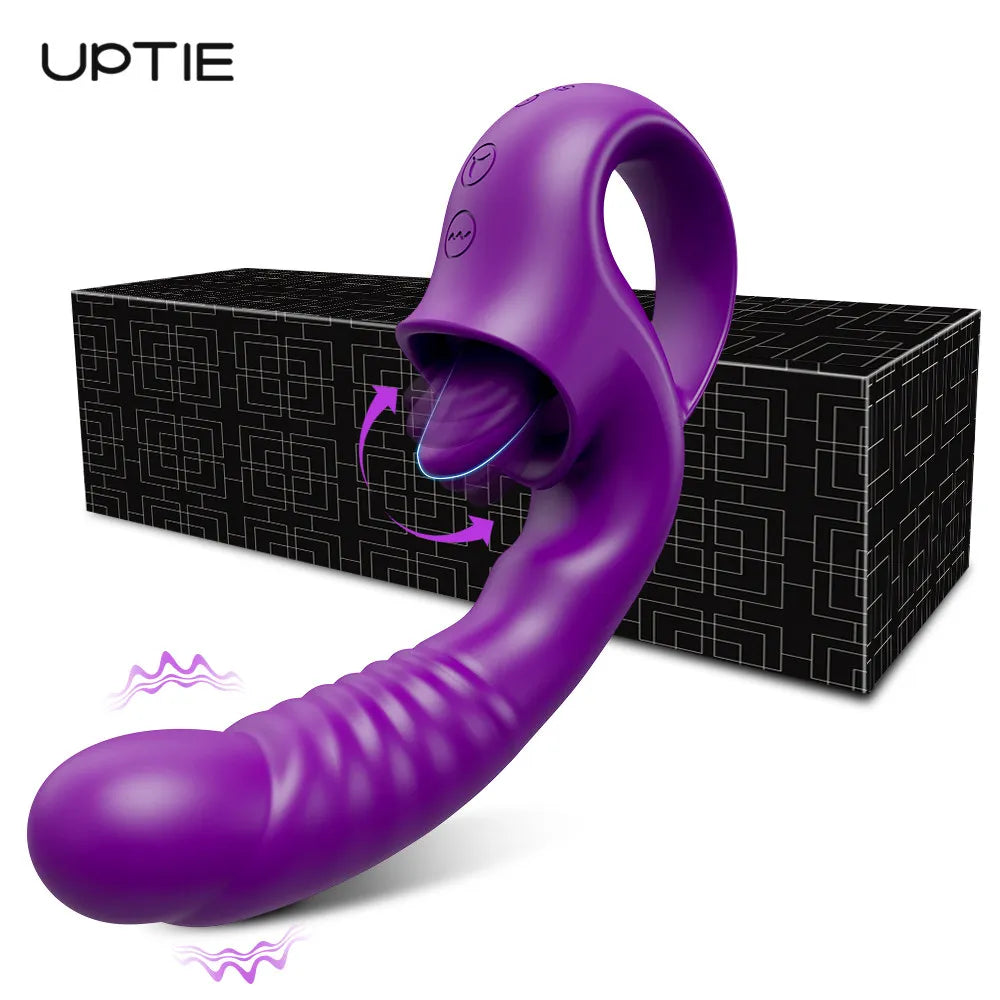 Tongue Licking G Spot Vibrator Female 20 Modes Swing Nipple Clitoris Dildo Multiple Stimulation Adult Goods Sex Toys for Women