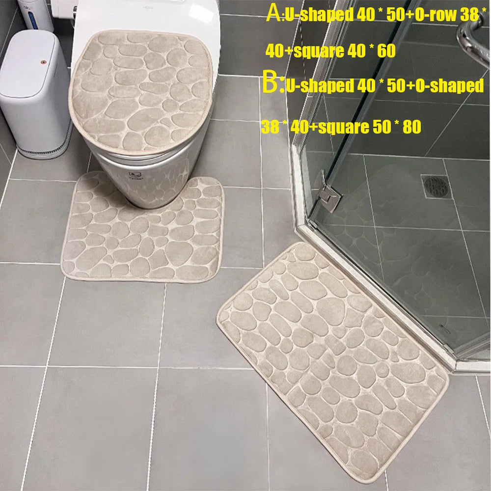NEW Arrivals 3PCS Set 12 Colors Quick Drying Slip Water Absorption Anti Bathroom Mat Thickened Bathroom Toilet Carpet Machine Washable Fabric Bathroom Accessories