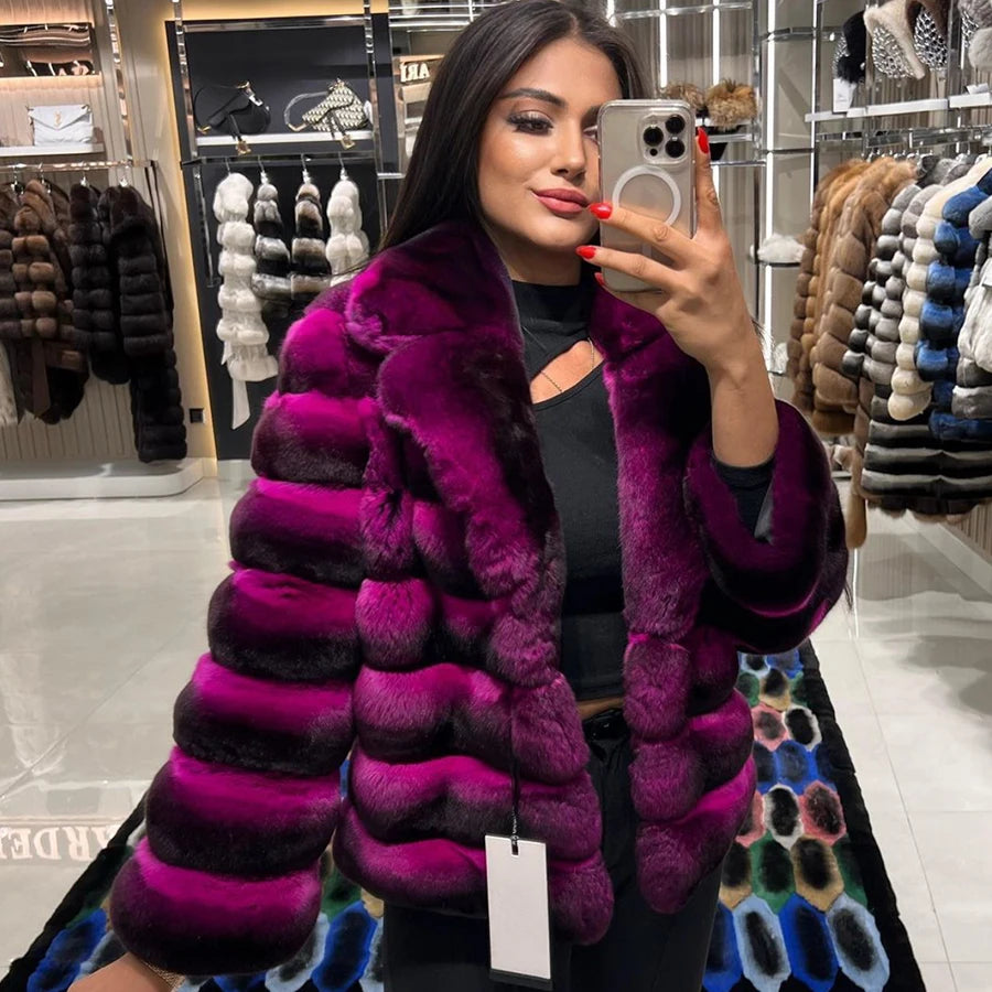 NEW Arrivals XS-4XL 6 Colors Winter Real Rabbit Fur Coat Women Real Fur Coat Female Luxury Natural Rabbit Fur Coat Best Selling High Quality Chinchilla Colors Girls Winter Fashion Clothing Supplies
