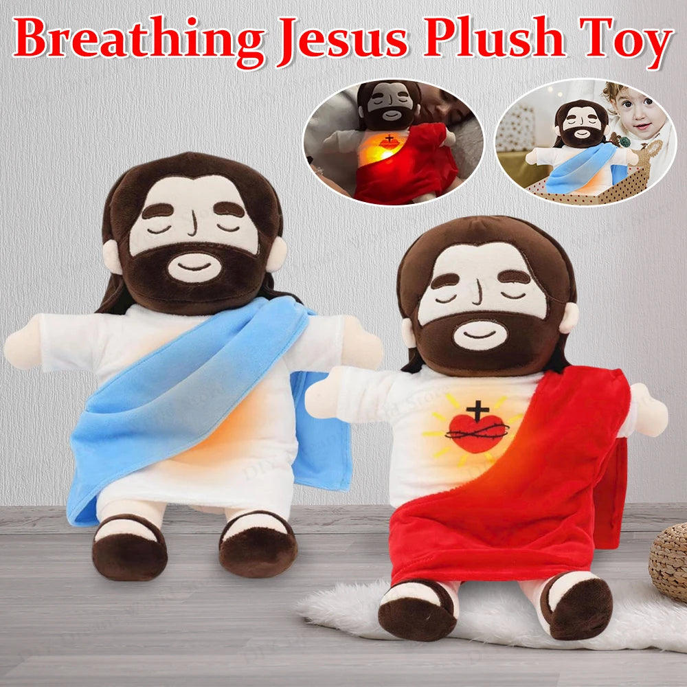 Jesus Christ Plush Baby Soothing Breathing Toy Jesus Doll Plush Toy Four-Gear Adjustment Children Music Sleep Companion Toy Kids Xmas Gift