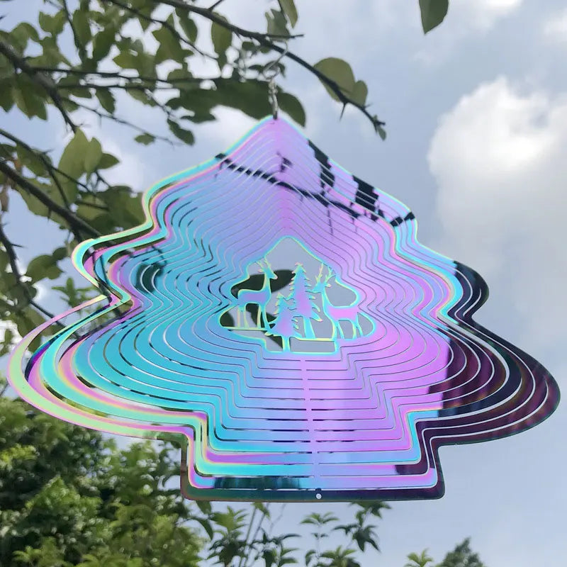 NEW Arrivals 5 Patterns Wind Spinner Chimes Home Garden Outdoor Colorful Metal Mirror Snowflake And Lightning Stainless Steel 3D Rotating Windchime