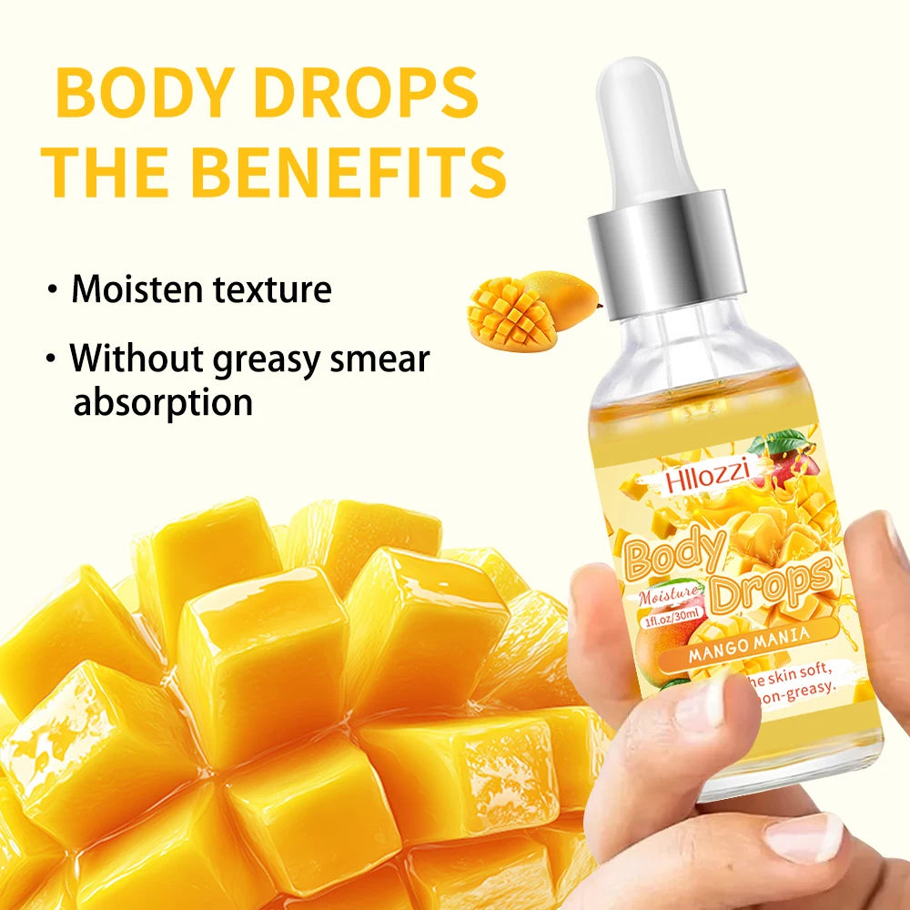 3 PCS Set Mango Body Glaze Drops and Oil Set includes a Rollerball Applicator, Suitable for Dry Skin, Providing Moisturizing Hydrating Skin Care Sets Korean Products