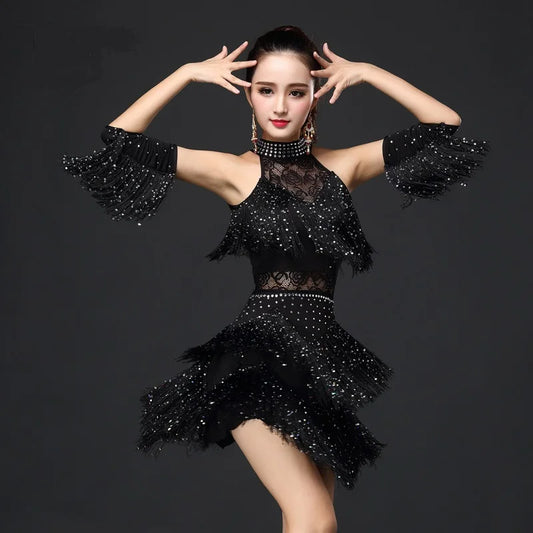 NEW Arrivals M-3XL 5 Colors Luxury Latin Dance Dress Women/Girls/Lady New Sexy Fringe Salsa/Ballroom/Tango/Cha Cha/Rumba/Samba/Latin Dresses For Competition Dancing