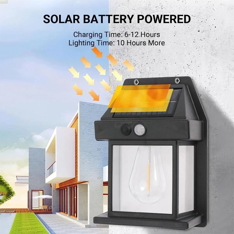 4 PCS Set Home Outdoor Solar Tungsten Wall Lamp Human Body Induction Dimmable Lithium Battery IP65 Waterproof LED Night Filament Light for Gardens Garage Courtyard