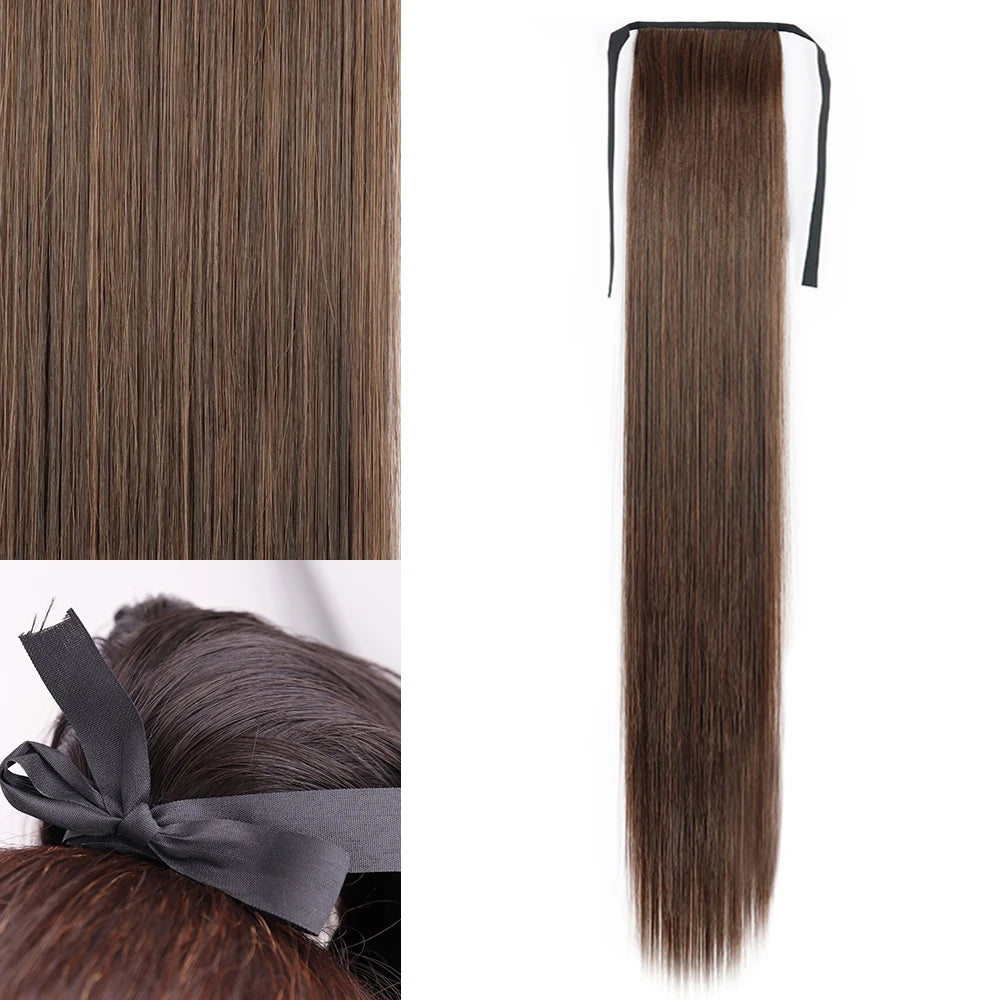 NEW  Synthetic Long Straight Wrap Around Clip In Ponytail Hair Extension Can Be Permed Heat Resistant Pony Tail Fake Hair