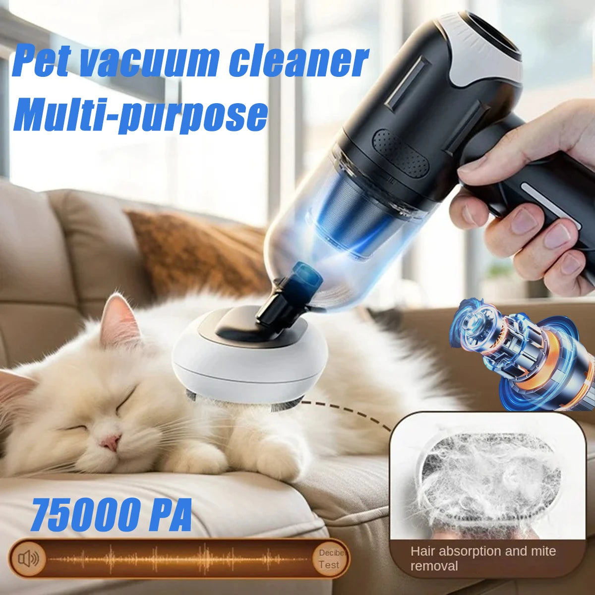 75000P Vacuum Cleaner Wireless Pet Hair Cleaning Remover Grooming Tools For Cats Dogs Rechargeable Household Car Vacuum Cleaner