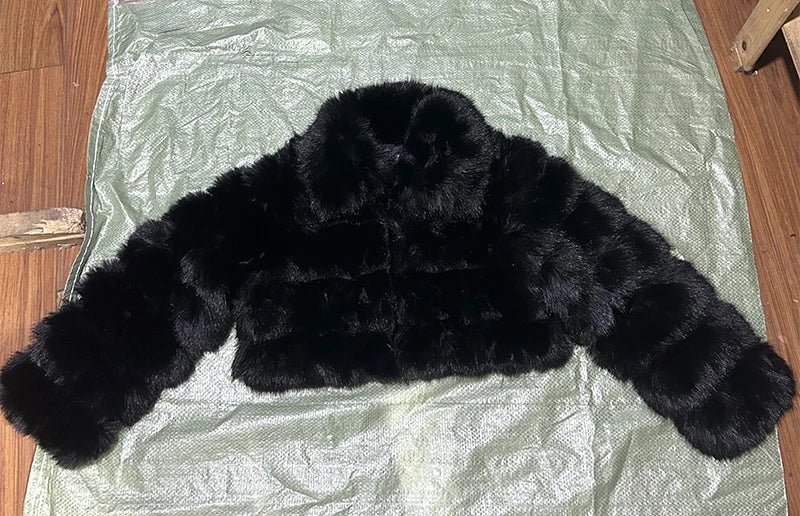 NEW Arrivals S-8XL 4 Colors Extra Plus Size Casual White Black Fluffy Fall Winter Faux Fur Coat Women Short Jacket Long Sleeve Cropped Puffer Fur Jacket Ladies Outwear Girls Winter Fashion Clothing Supplies