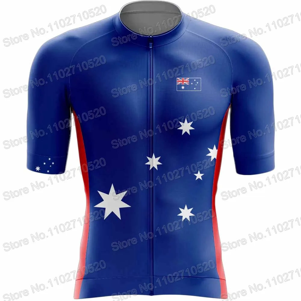 National Team Australia 2023 Cycling Jersey Set Short Sleeve Blue Clothing Road Bike Shirts Suit Bicycle Bib Shorts MTB Ropa