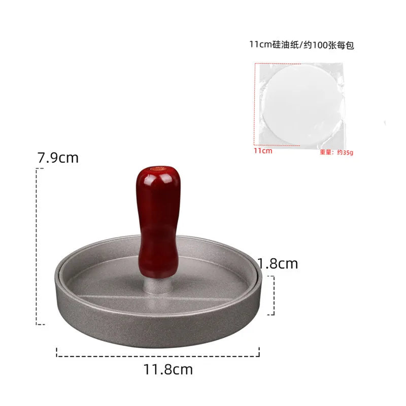 NEW Arrivals Stainless Steel Hamburger Patty Press Machine with Wooden Handle Non-Stick Patty Mold for Perfect Burgers Includes 100 Pcs Meat Pat Cooking Tools