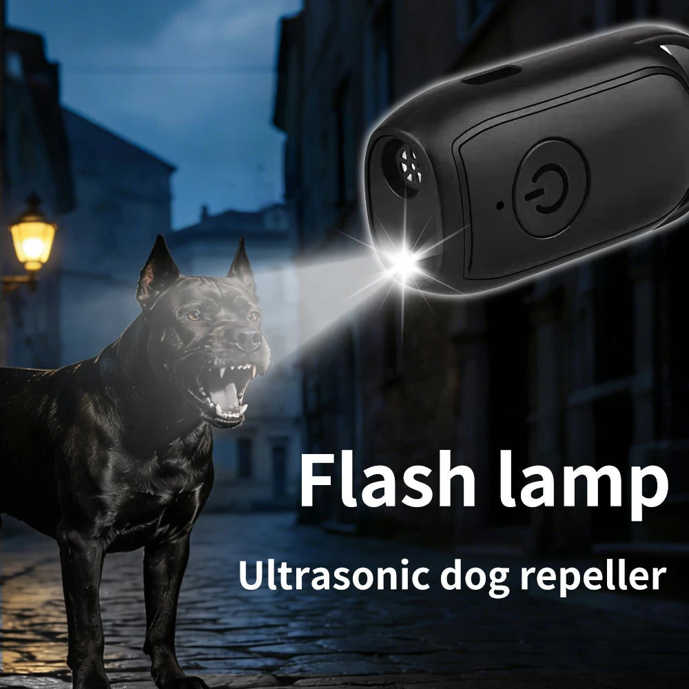 NEW Portable Ultrasonic Dog Repellent 180mAh Rechargeable 23 40KHZ Long Distance Outdoor Deterrent Electronic Tool With Flash Light Pets Accessories