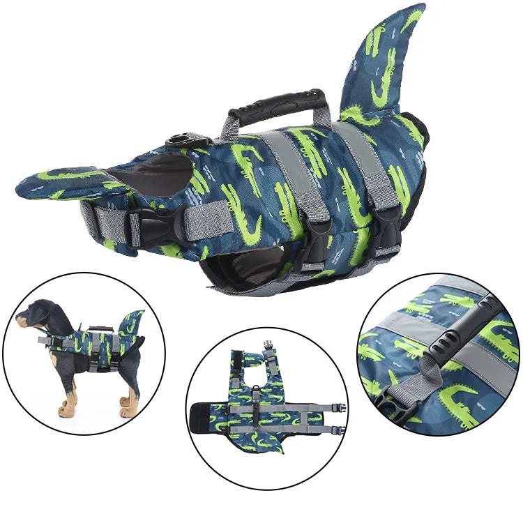 12 Colors Top Quality Dogs Life Jacket for Small Medium Large Dogs Swim Boating Flotation Vests High Buoyancy Shark Pet Swim Safety Vest Pets Apparel Supplies