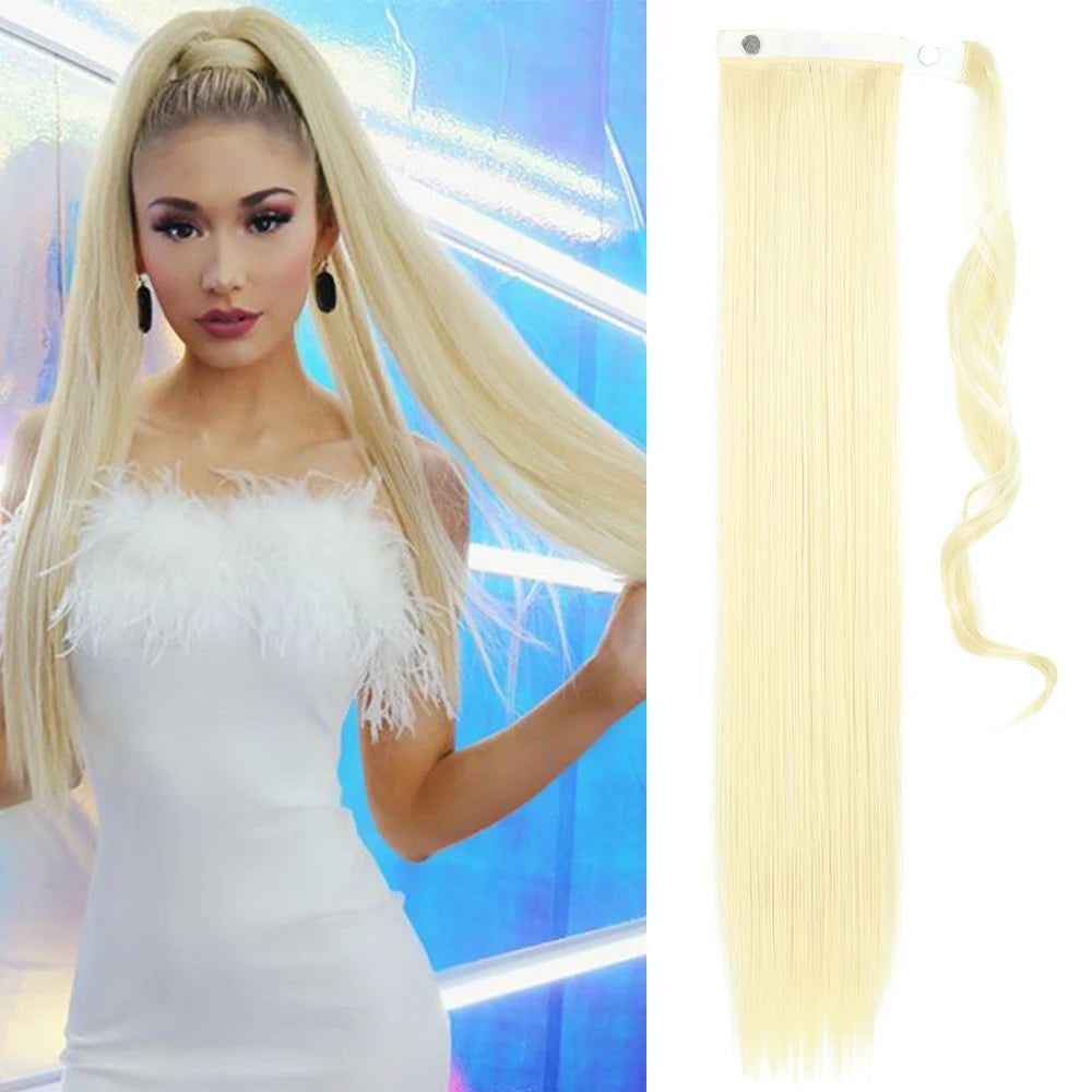 NEW  Synthetic Long Straight Wrap Around Clip In Ponytail Hair Extension Can Be Permed Heat Resistant Pony Tail Fake Hair