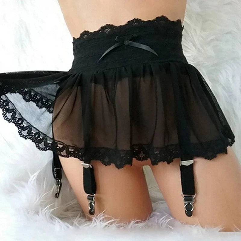 NEW Arrivals S-2XL Plus Size High Waist Garter Belt Panties Babydolls Erotic Lingerie Women Mesh Skirt Sexy Tanga Suspenders Baby Doll Dress