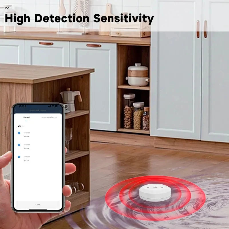 APP Control Zigbee 3.0 Water Leak Flood Detector Sensor with App Remote Monitoring for Kitchen Bathroom Compatible with Home Assistant